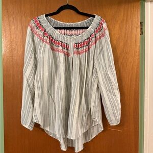 Striped Embroidered Women's Top